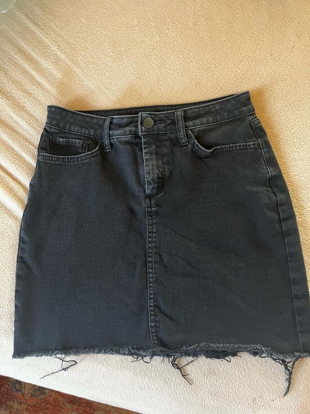 Black Denim Mid Waisted Mini Skirt at